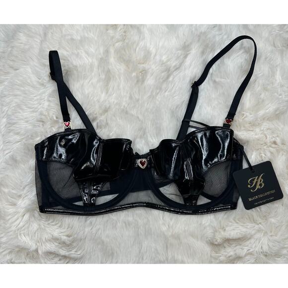 Honey Birdette ELLA🖤 Faux Leather Shine FULL 3 Piece Set 32DDD Bra, S, XS Thong - Picture 3 of 11